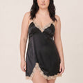 Plus Size Satin-Like Lace Trim Cami Nightgown with V-Neck Slim Straps Side Slit and Relaxed Fit