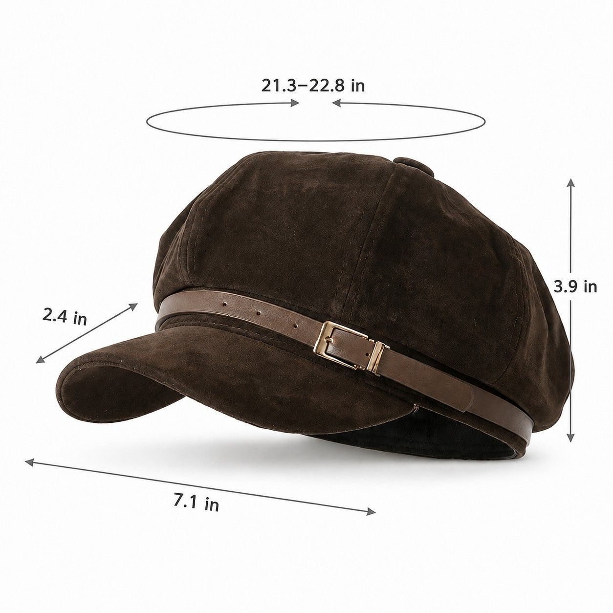 Faux Suede Newsboy Cap Vintage Baker Boy Hat with Buckle Band