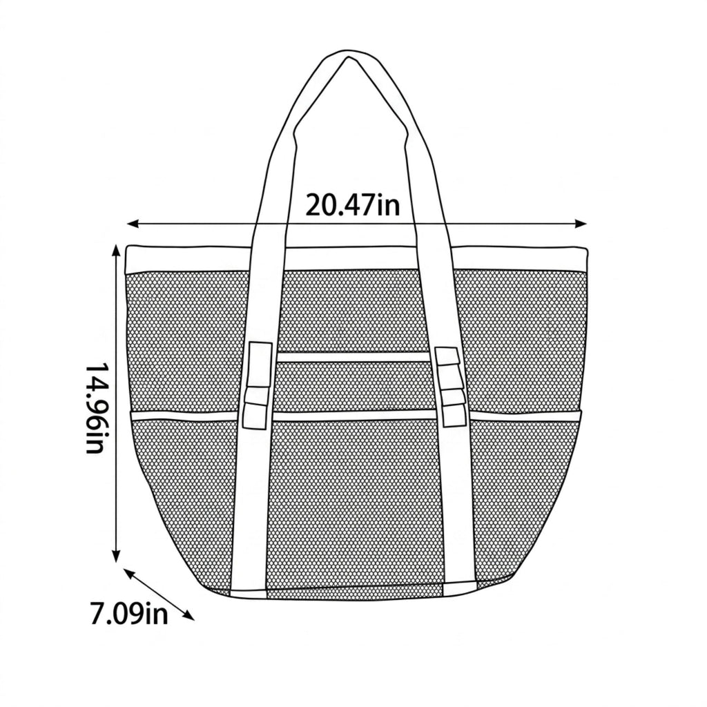 Mesh Beach Tote Bag with Beach Themed Print and Shoulder Handles