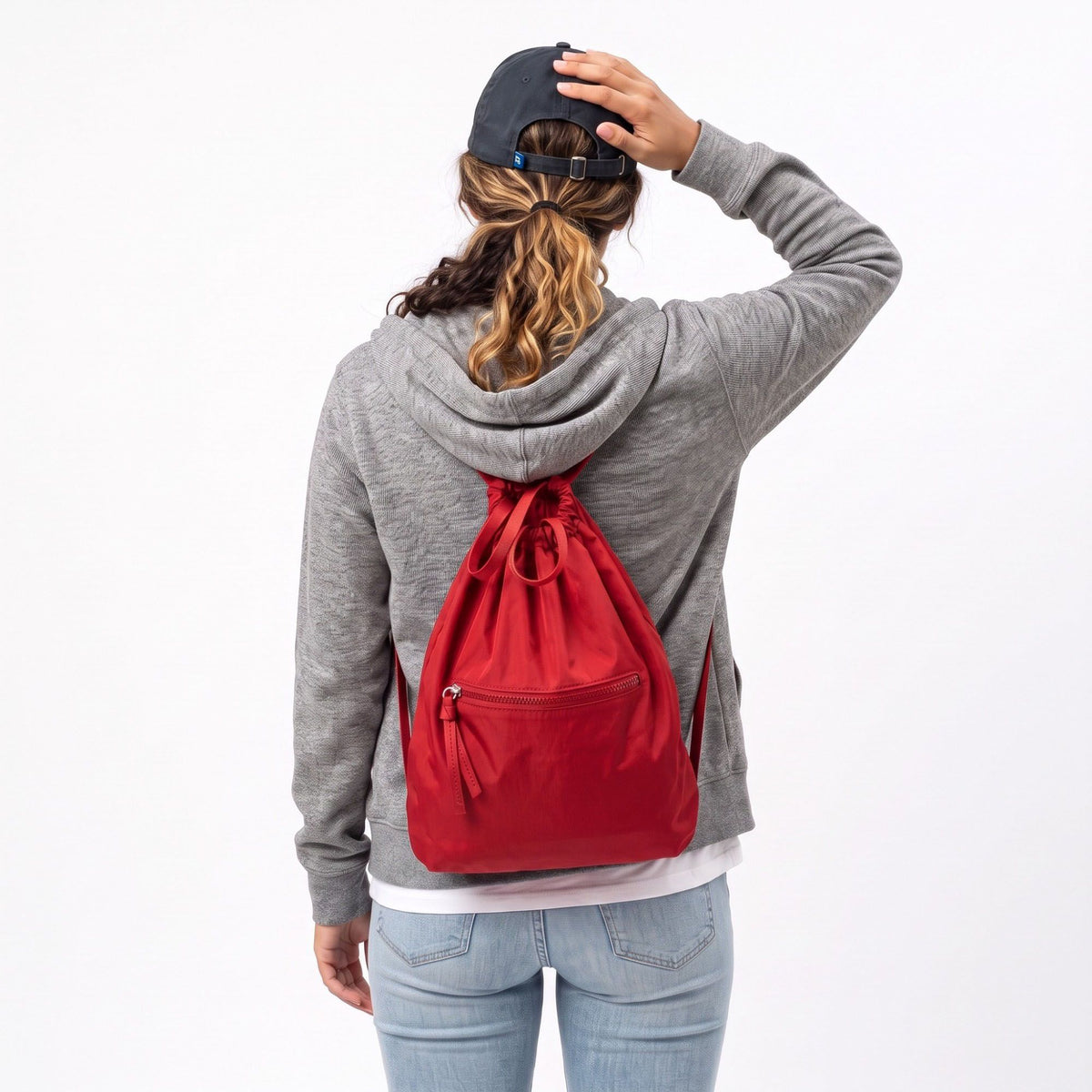 Drawstring Backpack with Front Zip Pocket Lightweight Casual Cinch Bag
