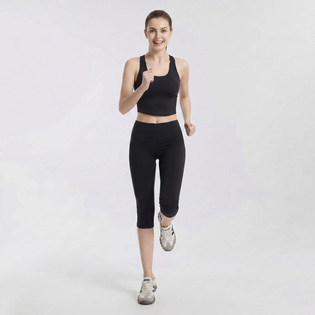High Waist Capri Leggings with Wide Waistband Smooth Stretch Pull On Workout Yoga Pants