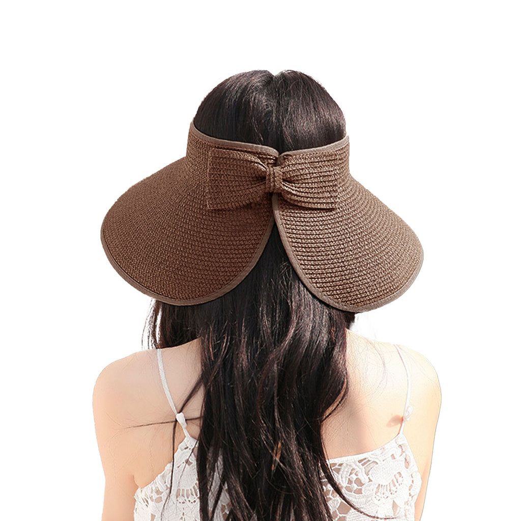 Anna-Kaci Women's Wide Brim Visor Hat with Bow Detail Adjustable Velcro Closure for Beach or Outdoor Protection