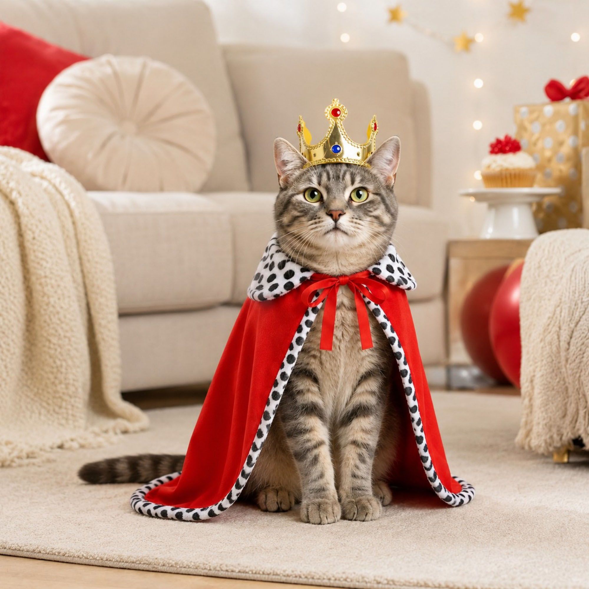 Pet Royal King Costume Crown and Cape Set for Dogs and Cats Party Dress Up