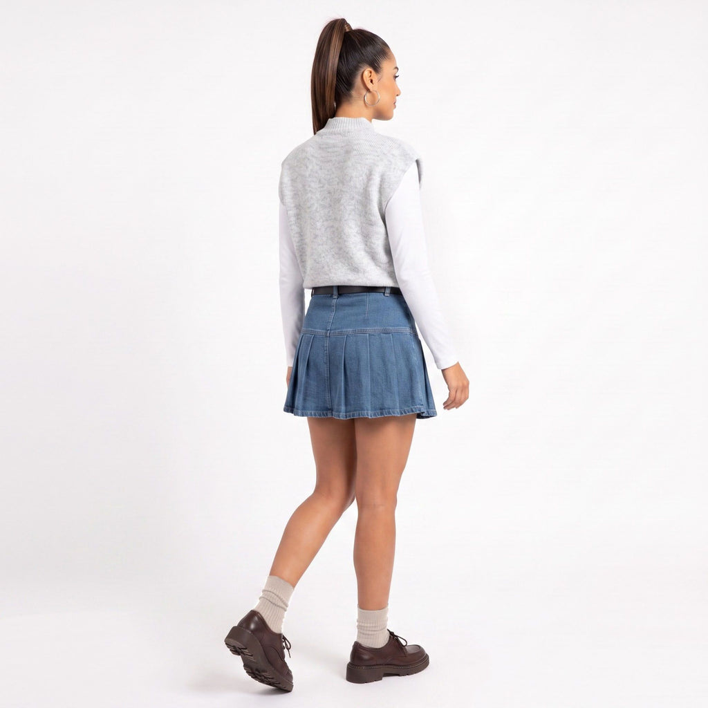 Striped Mock Neck Sleeveless Knit Sweater Vest
