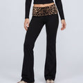 Leopard Print Contrast Waistband Full-Length Wide-Leg Trousers