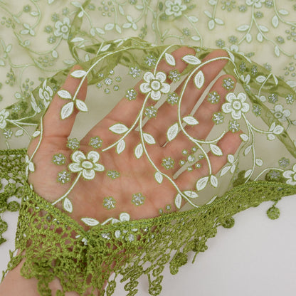 Anna-Kaci Lightweight Lace Floral Head Scarf Fringe Triangular Shawl Scarf Wrap Bandana for Women