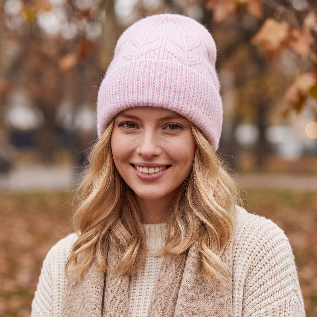 Fuzzy Knit Beanie Hat with Ribbed Cuff