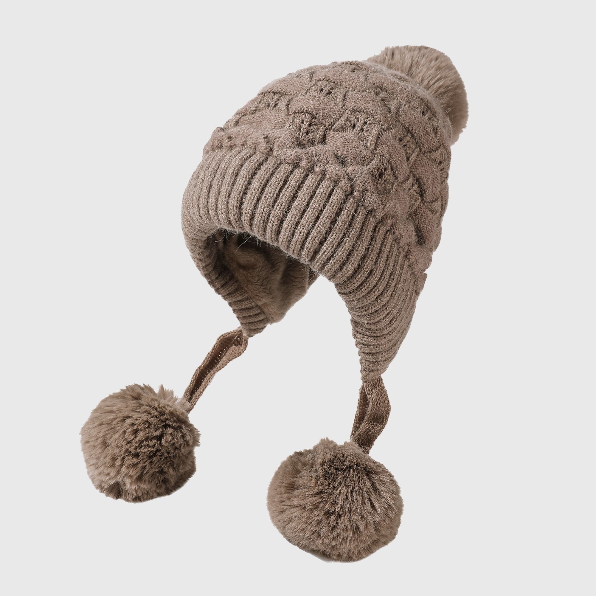 Anna-Kaci Women's Knit Trapper Hat with Pom - Poms