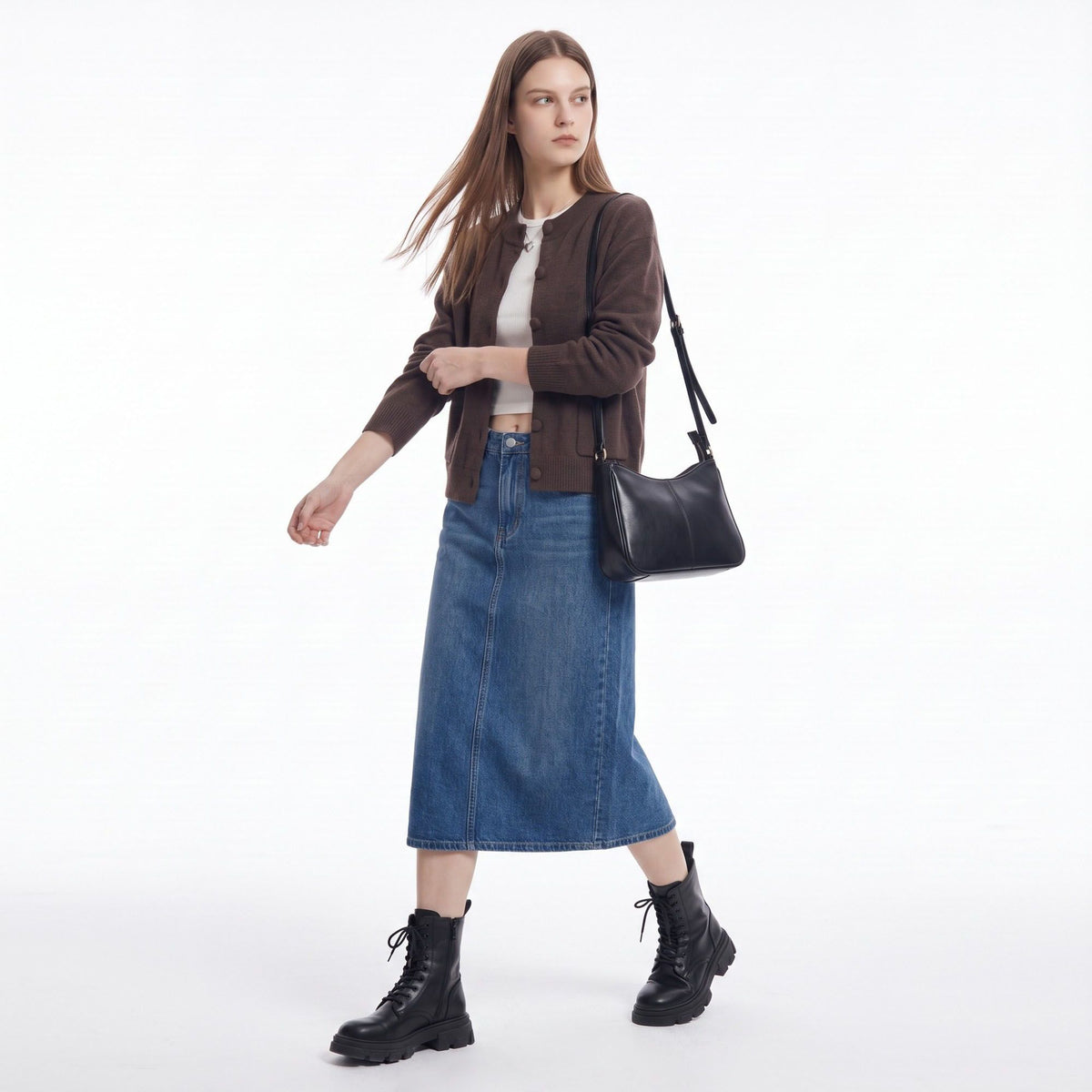 Soft Knit Crewneck Button Front Cardigan with Pockets