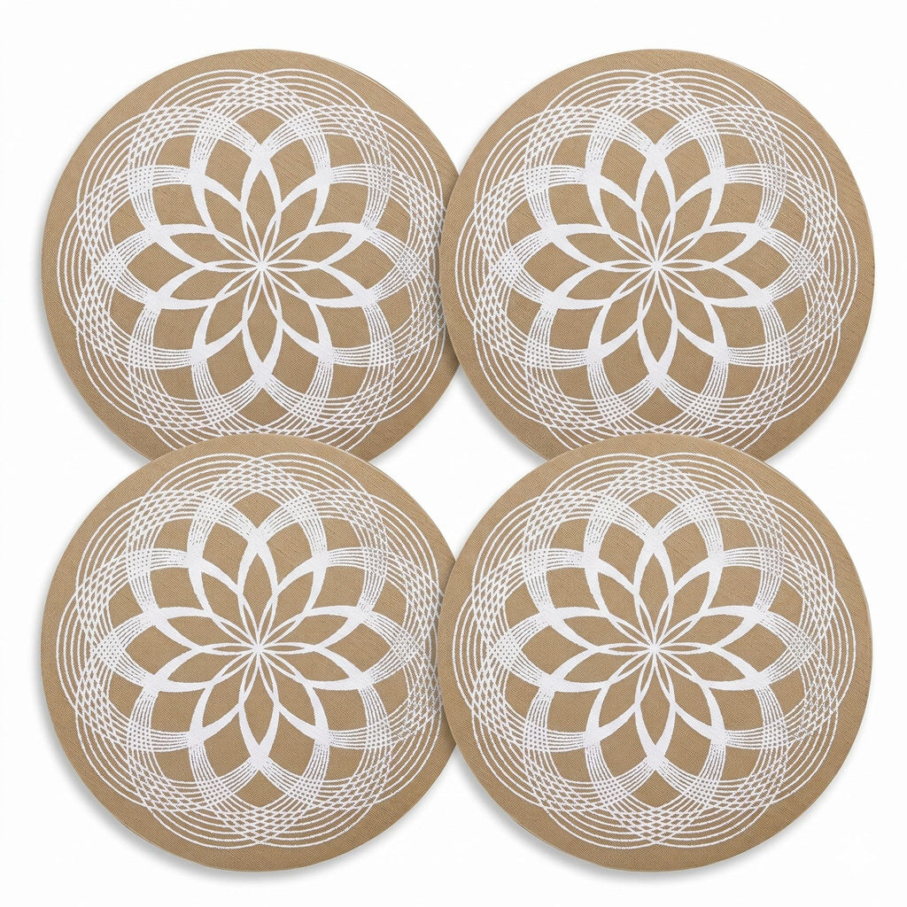 4 Piece Mandala Placemat Set Metallic PVC Heat Resistant Round Table Mats for Dining Table