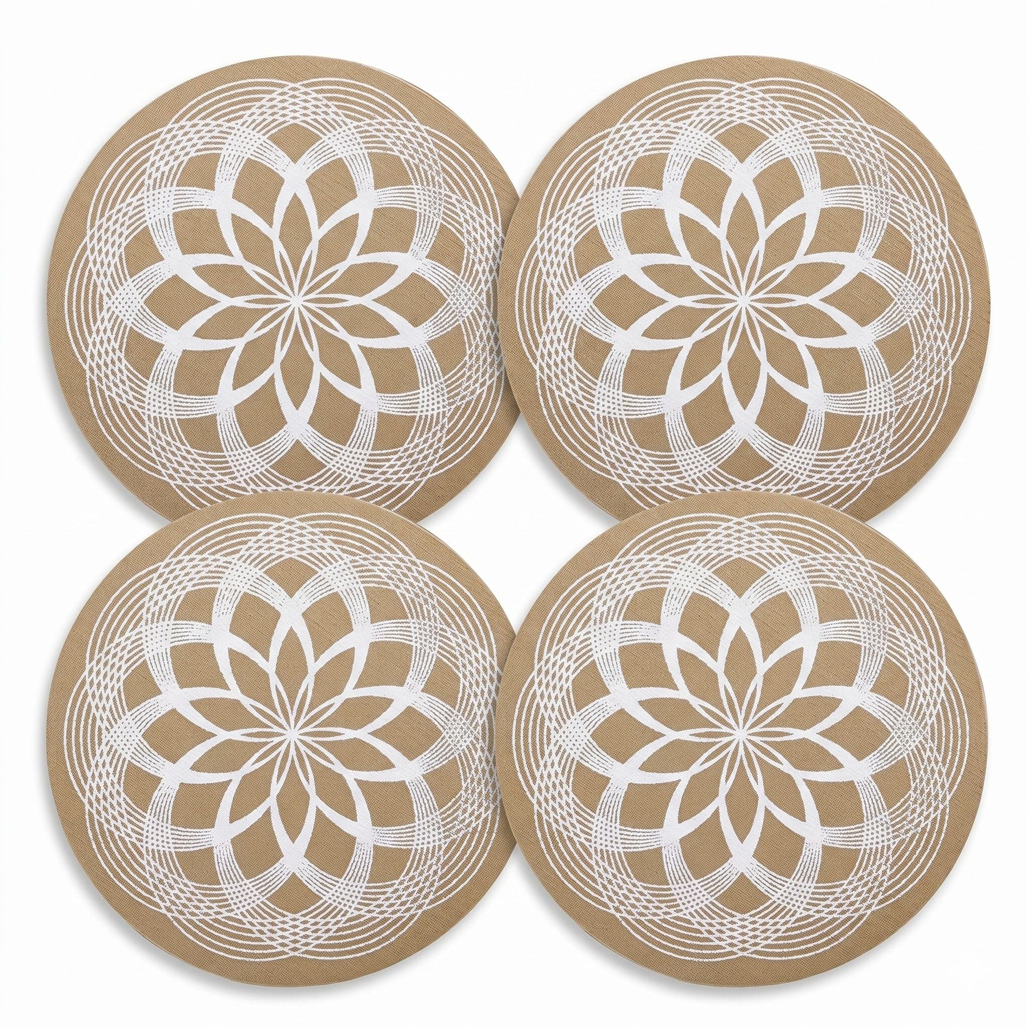 4 Piece Mandala Placemat Set Metallic PVC Heat Resistant Round Table Mats for Dining Table