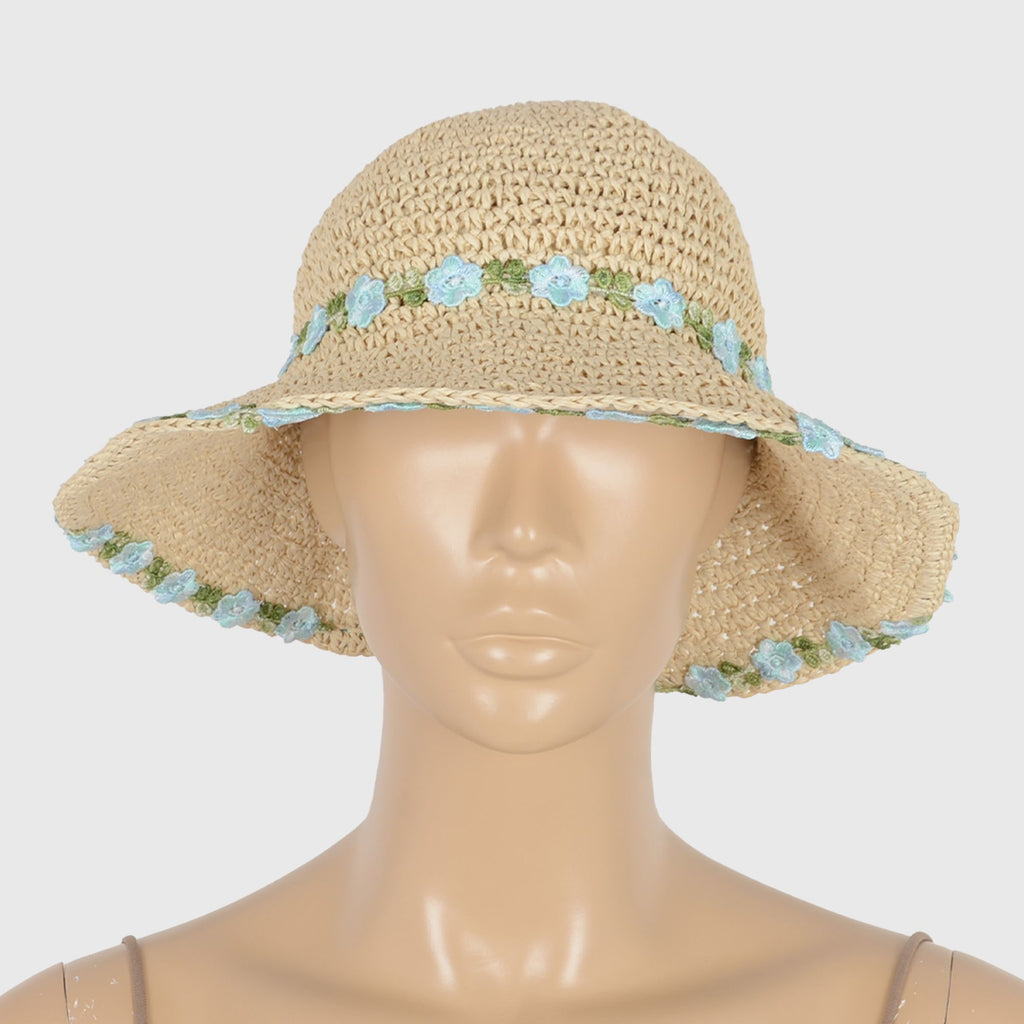 Anna-Kaci Women's Flower Embellishments Sun Hats Charming Crocheted Straw