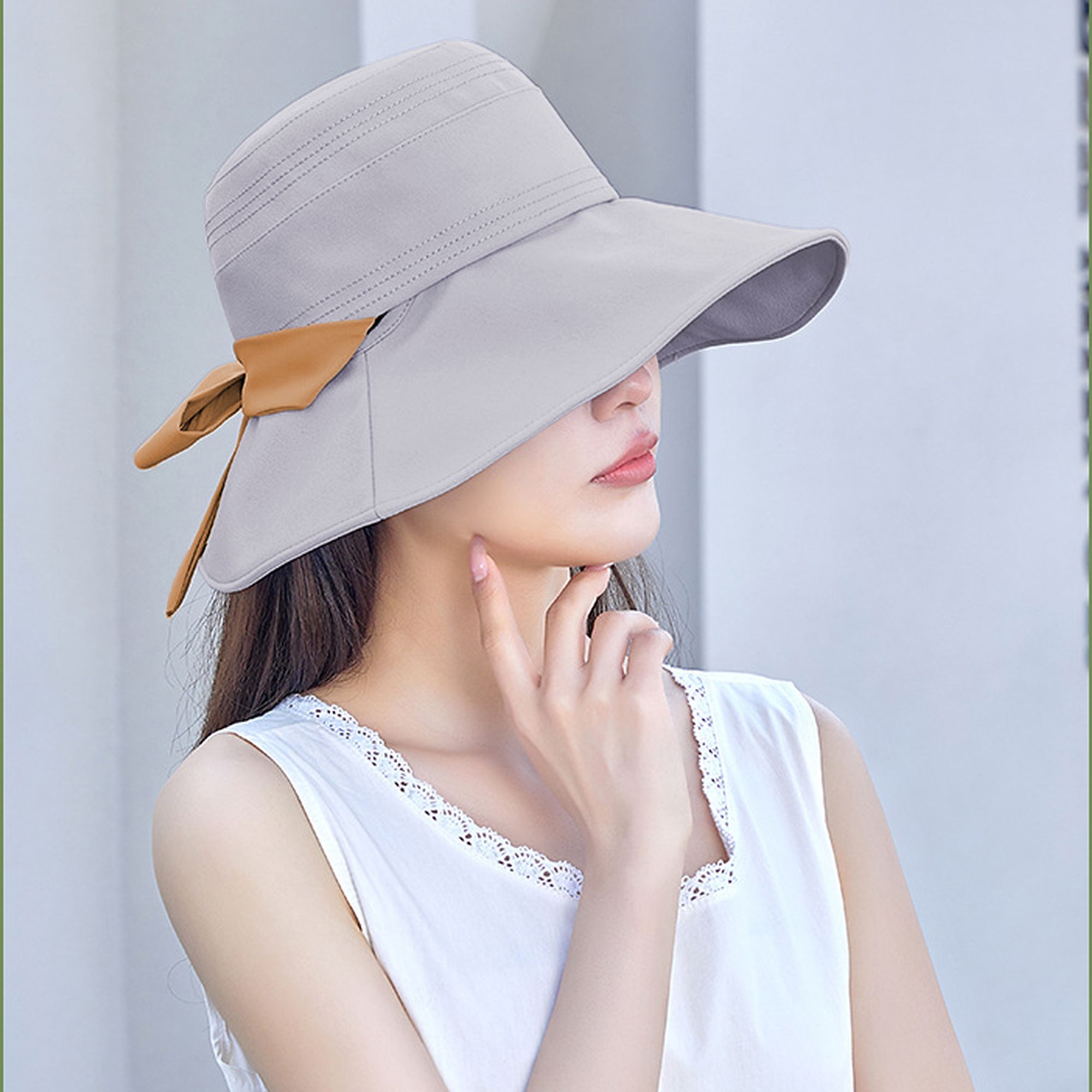 Anna-Kaci Foldable Wide - Brim Sun Hat with Bow Accent