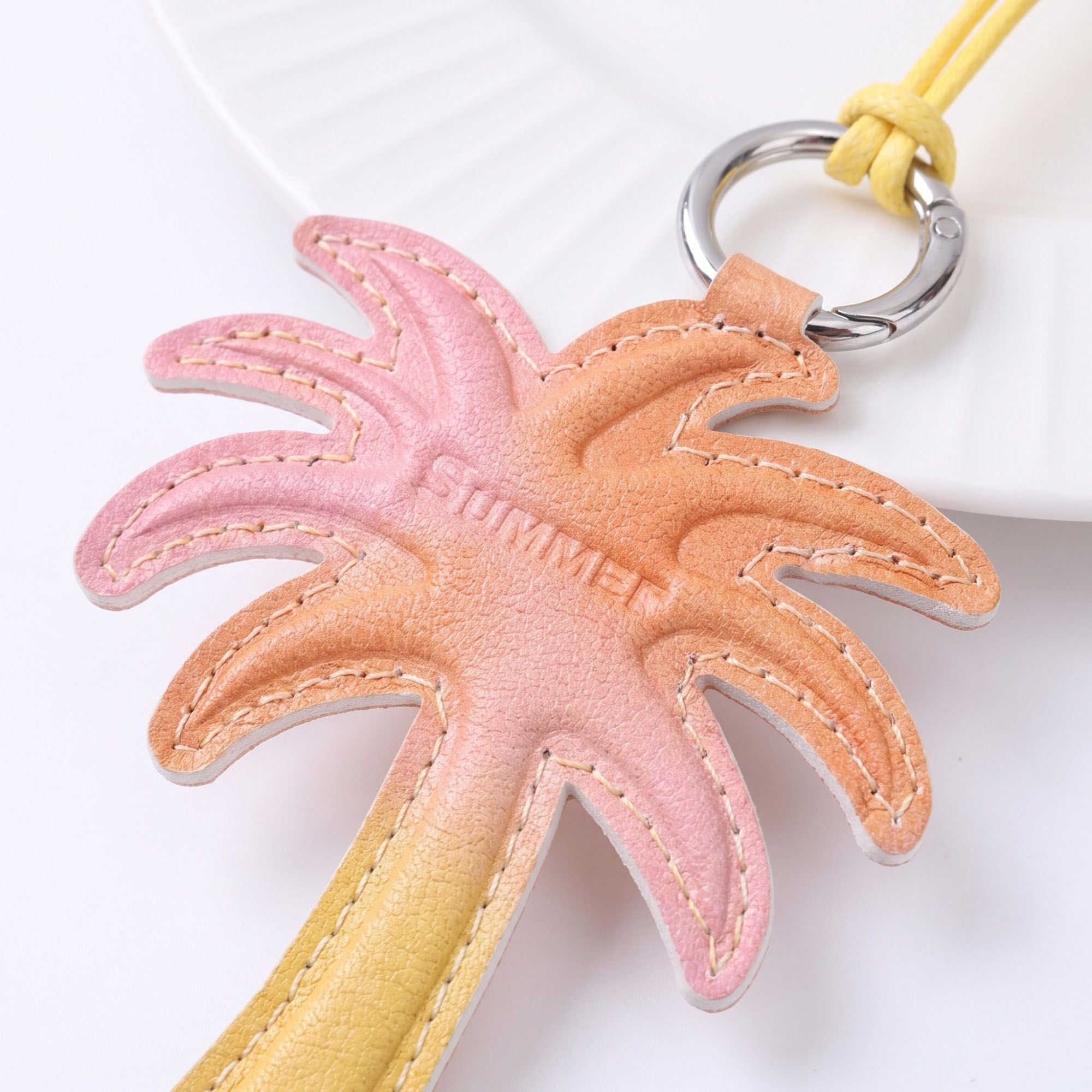 2-Piece Womens Faux Leather Bag Charm Keychain with Metal Ring Cord Loop and Stitched Detail