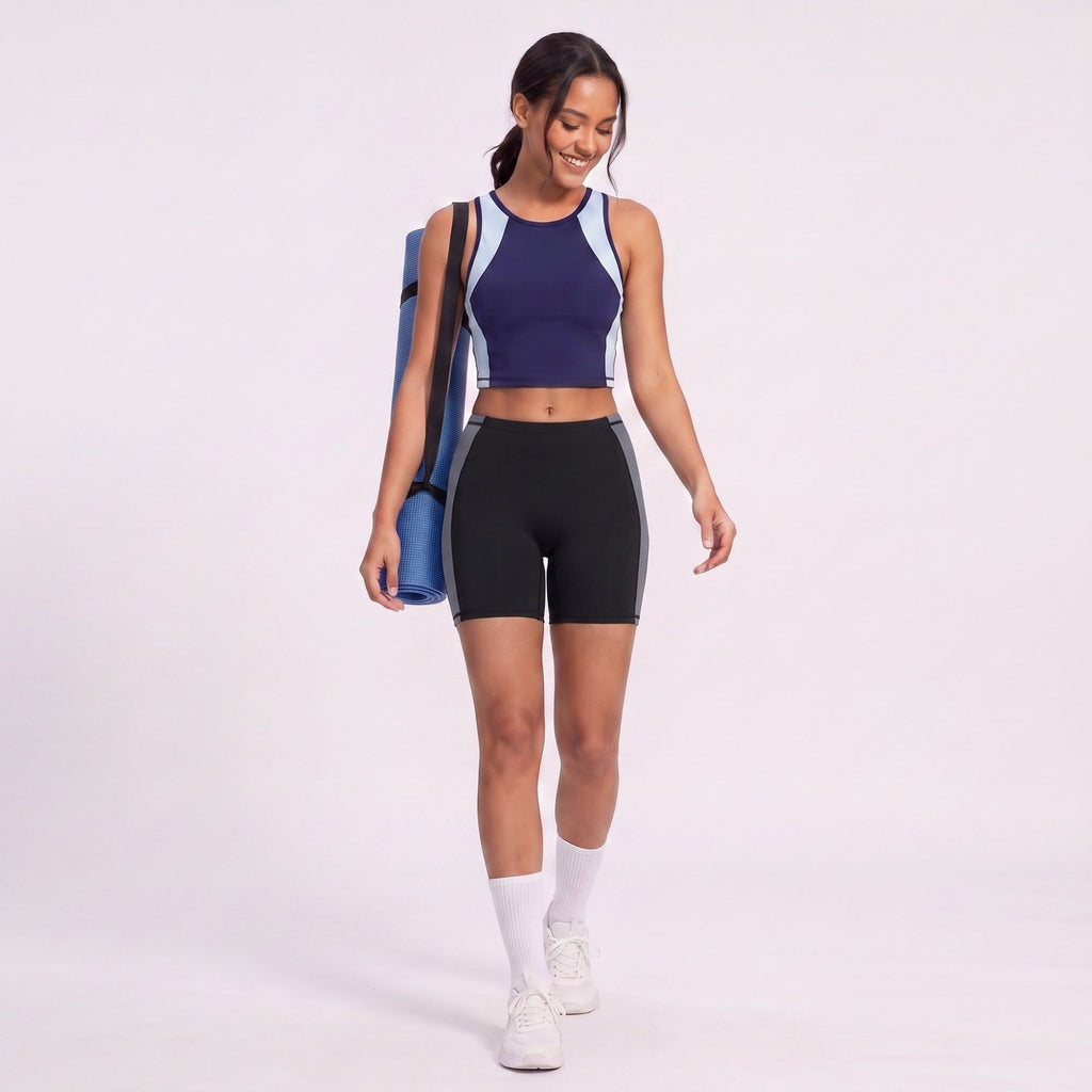 Colorblock High Waist Biker Shorts Fitted Mid Thigh Athletic Bottoms for Gym Training