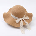 Women's Wide Brim Straw Sun Hat Lace Ribbon Tie Lightweight Summer Beach Hat