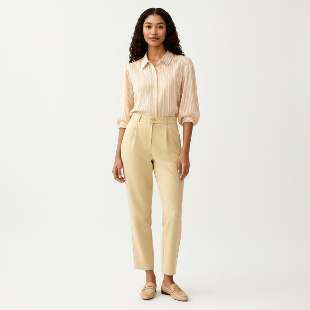 Anna-Kaci Women's Striped Button Down Blouse with Collared Neckline and Puff Sleeves