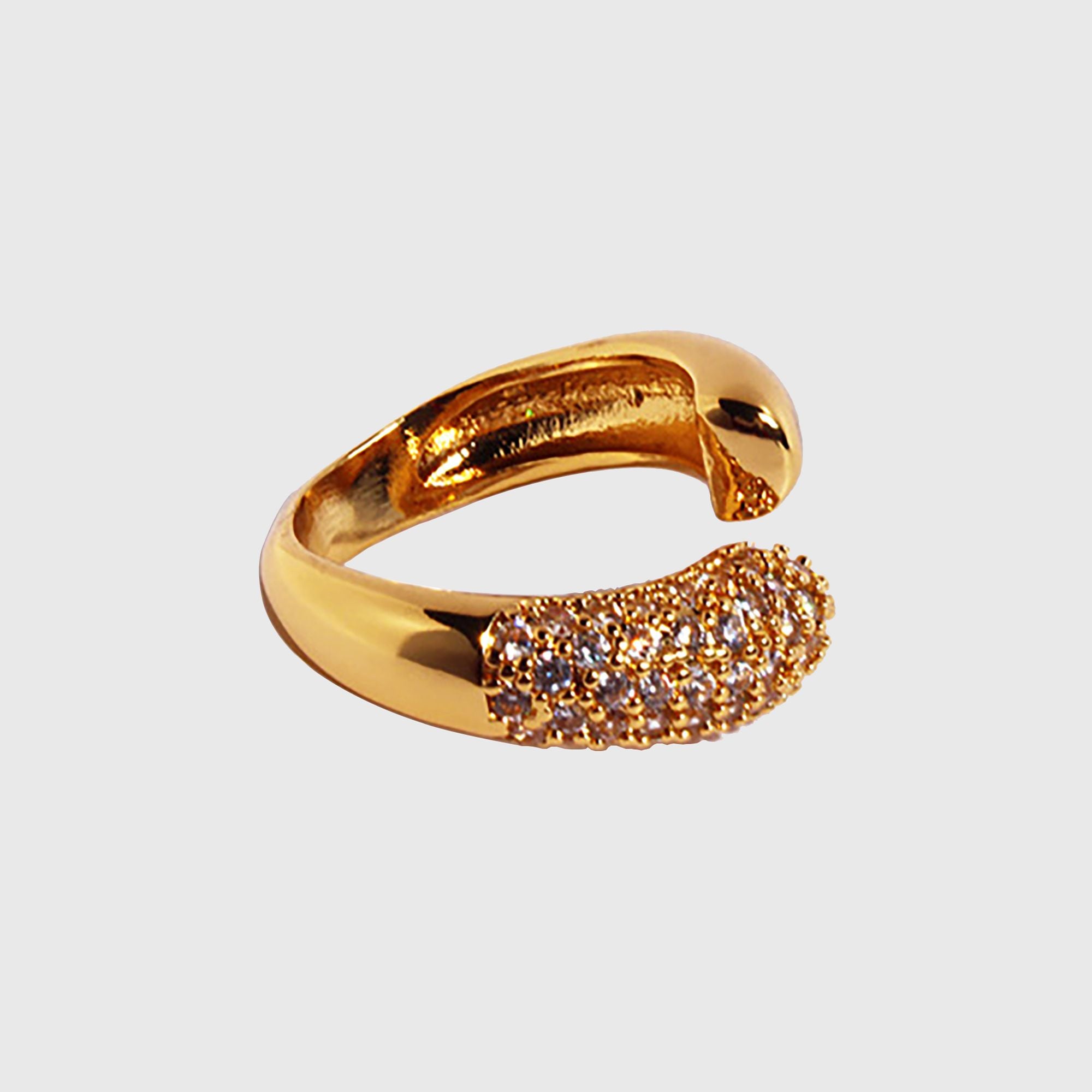 Women's Open Cuff Ring with Crystal Accents - Adjustable Luxury for Daily & Special Occasions