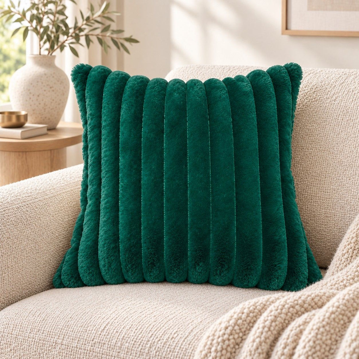 Double Sided Plush Corduroy Throw Pillow Cover 18 x 18 Inch Wide Stripe Texture