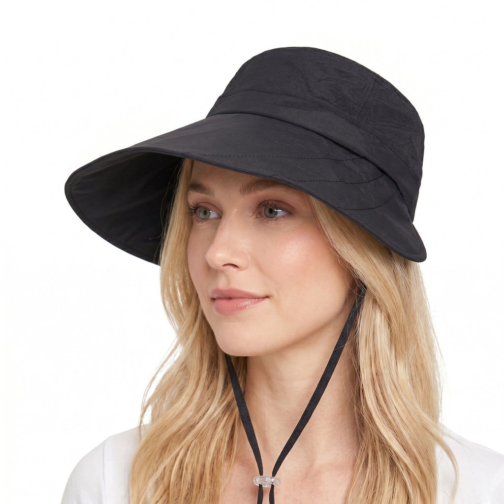 Wide Brim Bucket Sun Hat Adjustable Chin Strap UV Protection Packable Outdoor