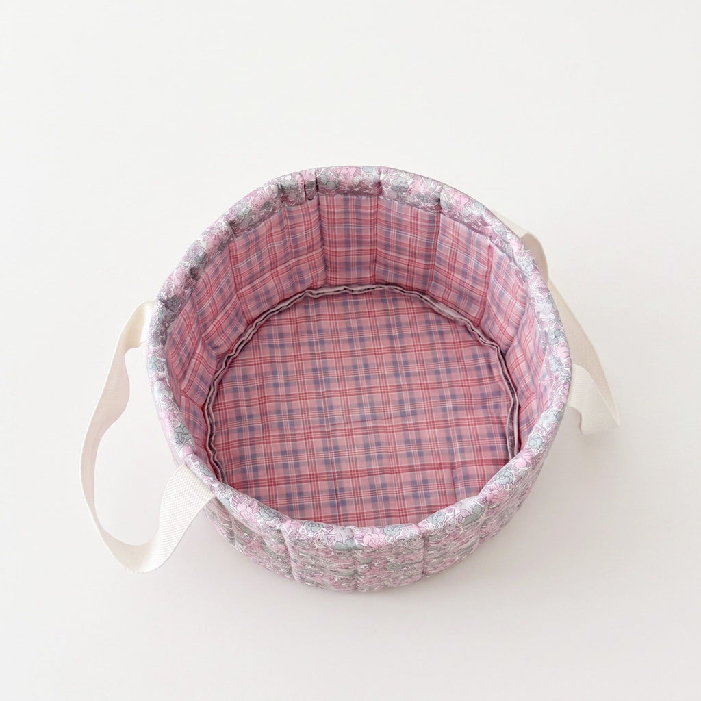 Quilted Floral Storage Basket with Handles for Home Organization