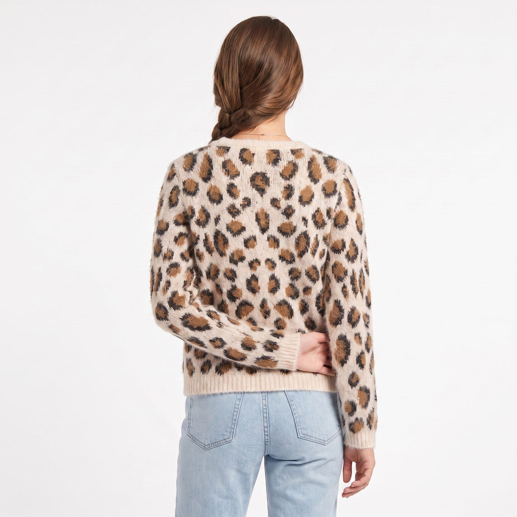 Fuzzy Leopard Print Button Front Cardigan Sweater