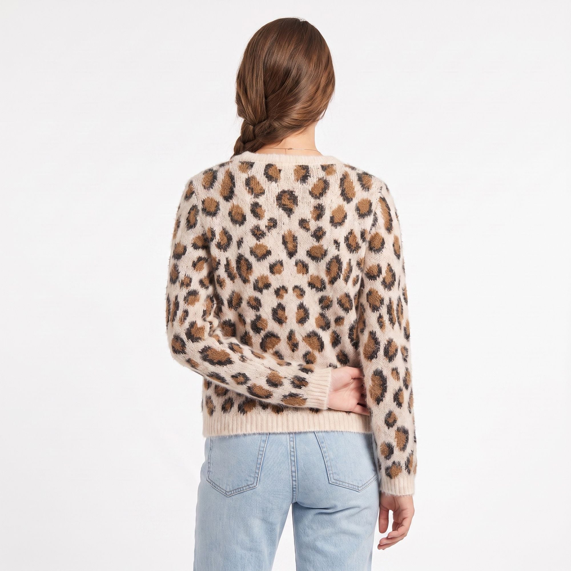 Fuzzy Leopard Print Button Front Cardigan Sweater