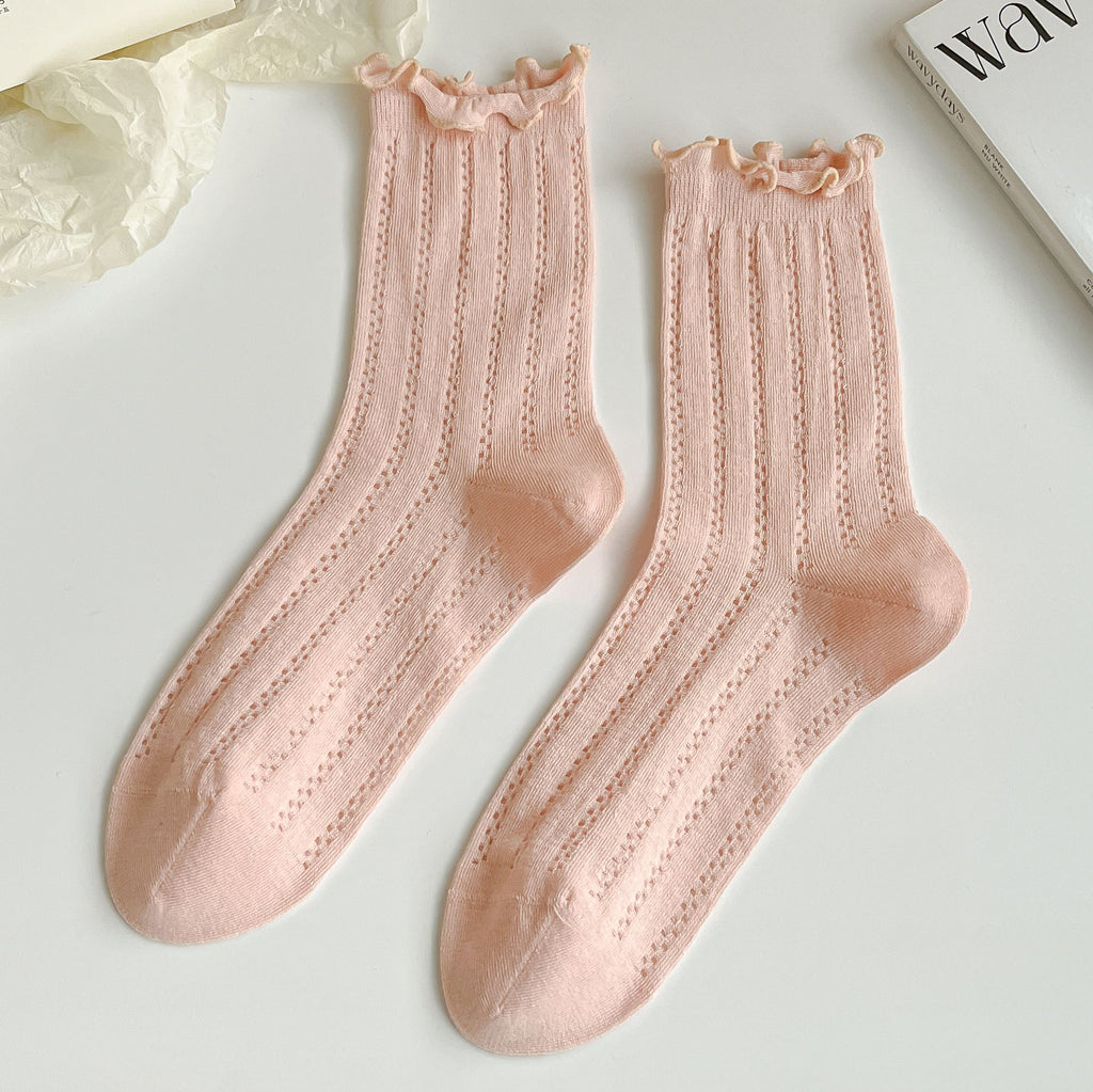 Anna-Kaci Women's Adorable Ruffled Lace-Up Socks Wicking Cotton for Casual Comfort 3 Pairs