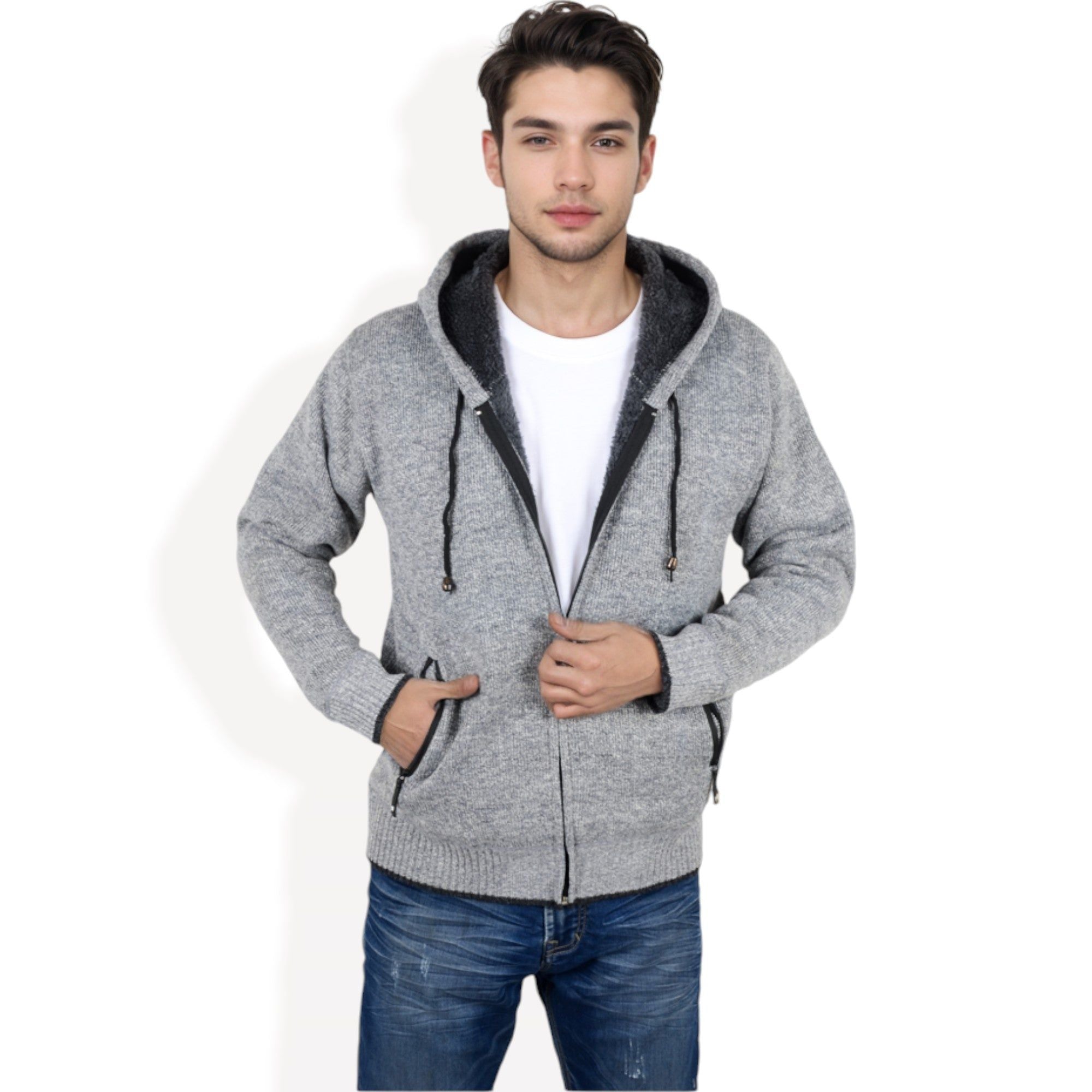Anna-Kaci Men's Zip-Up Hooded Fleece Jacket with Adjustable Drawstrings and Front Pockets