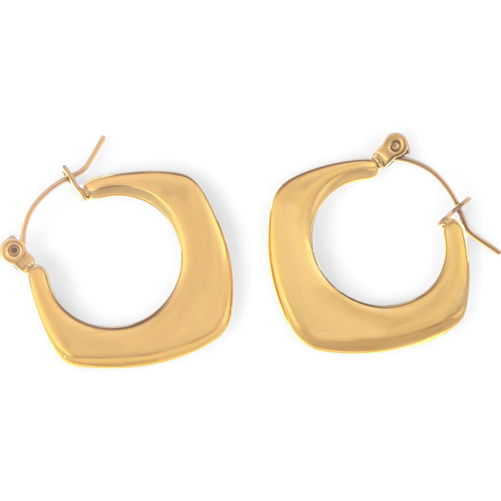 Women's Gold Tone Hoop Fashion Earrings with Sculptural Modern Geometric Design