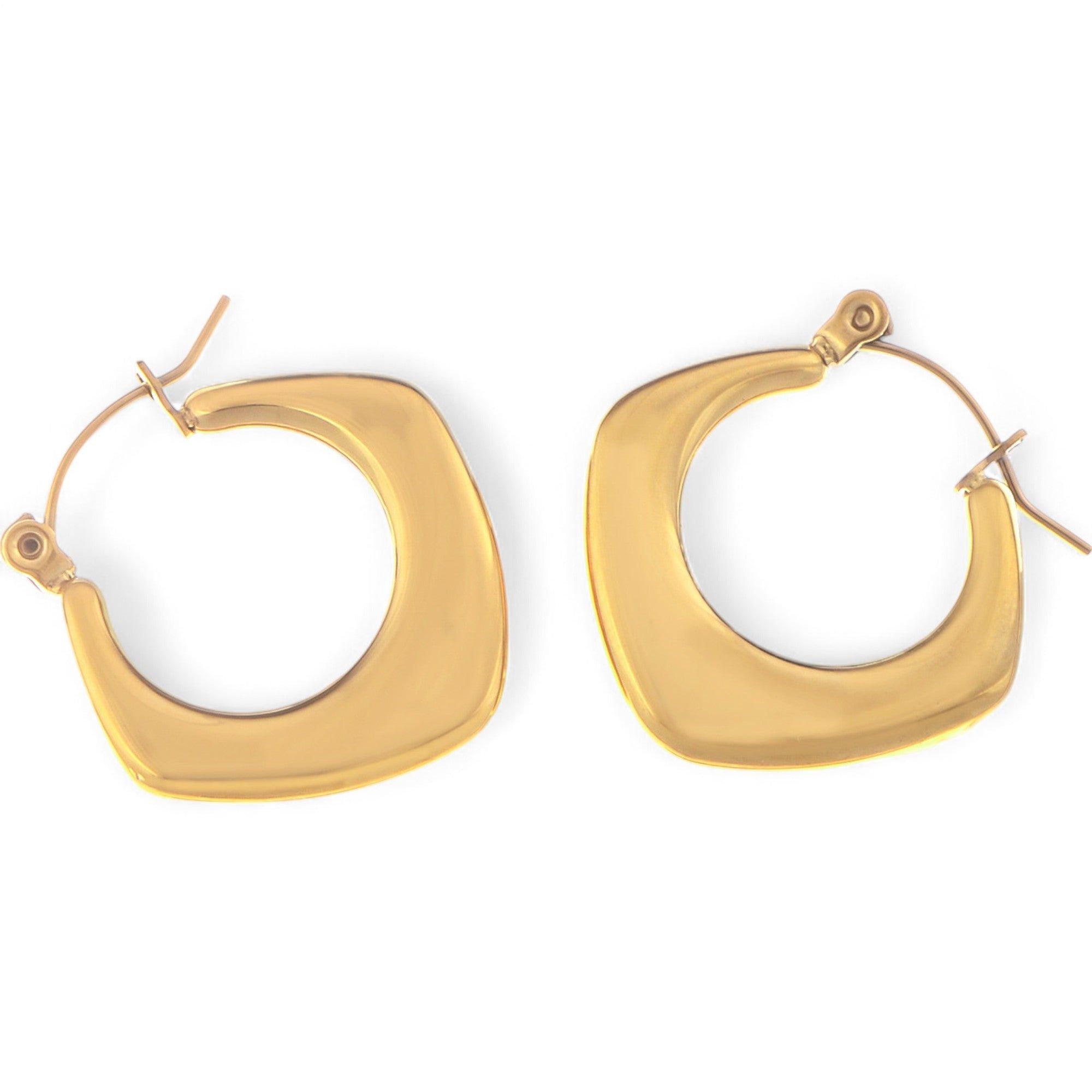 Women's Gold Tone Hoop Fashion Earrings with Sculptural Modern Geometric Design