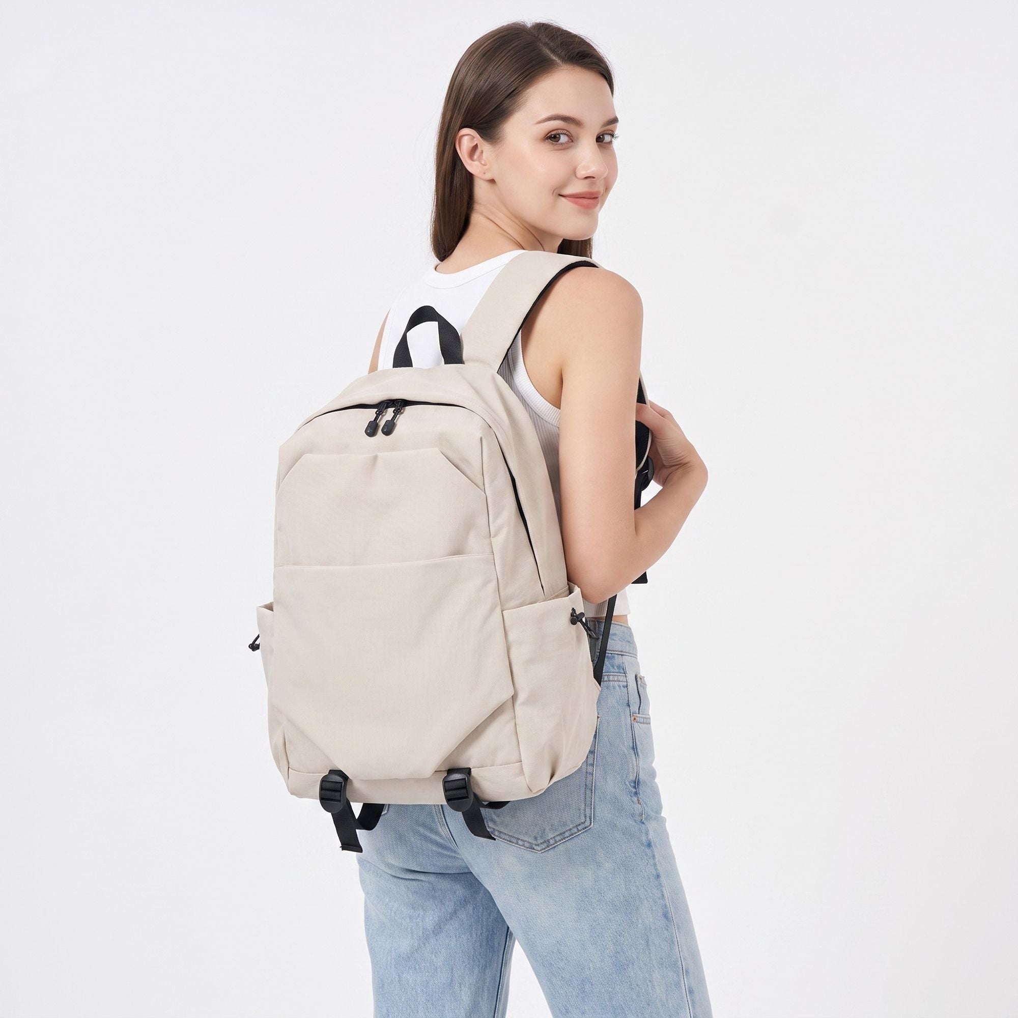 Large Casual Backpack with Multiple Pockets Adjustable Straps and Buckle Details