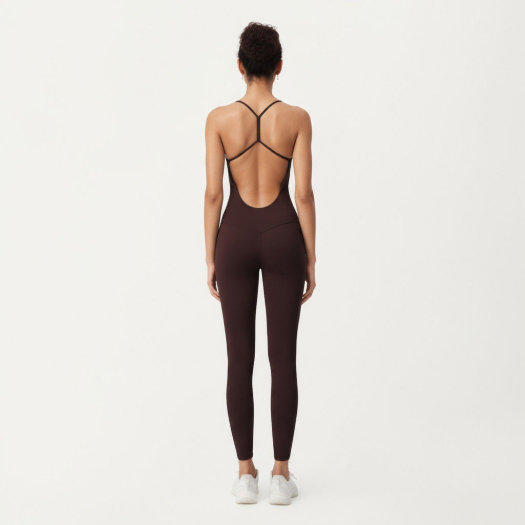 Anna-Kaci Active Women's Scoop Neck Full-Length Activewear Bodysuit with Spaghetti Straps
