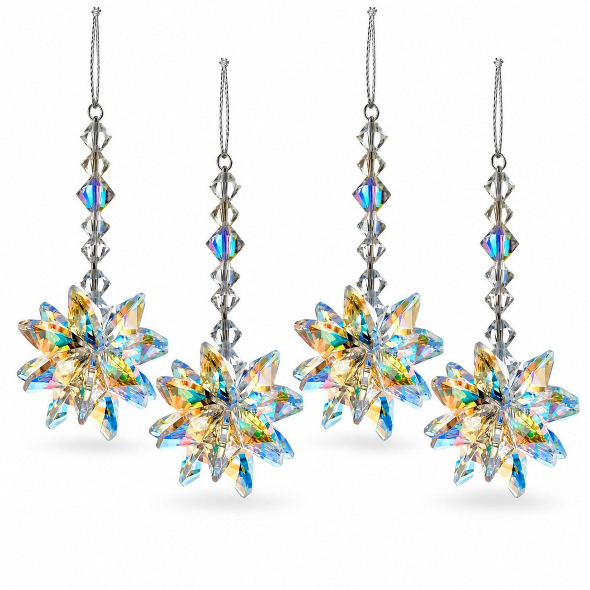 4 Pack Crystal Snowflake Suncatcher Hanging Ornament for Car Mirror Window Christmas Decor