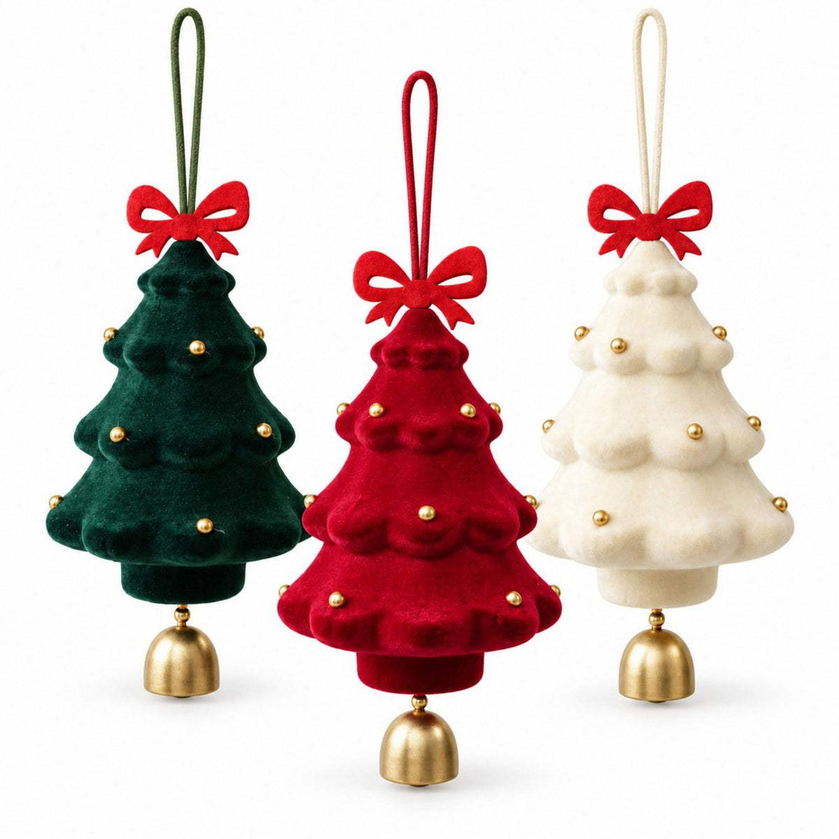 3 Pack Christmas Tree Ornaments with Bow and Bell Hanging Holiday Decorations