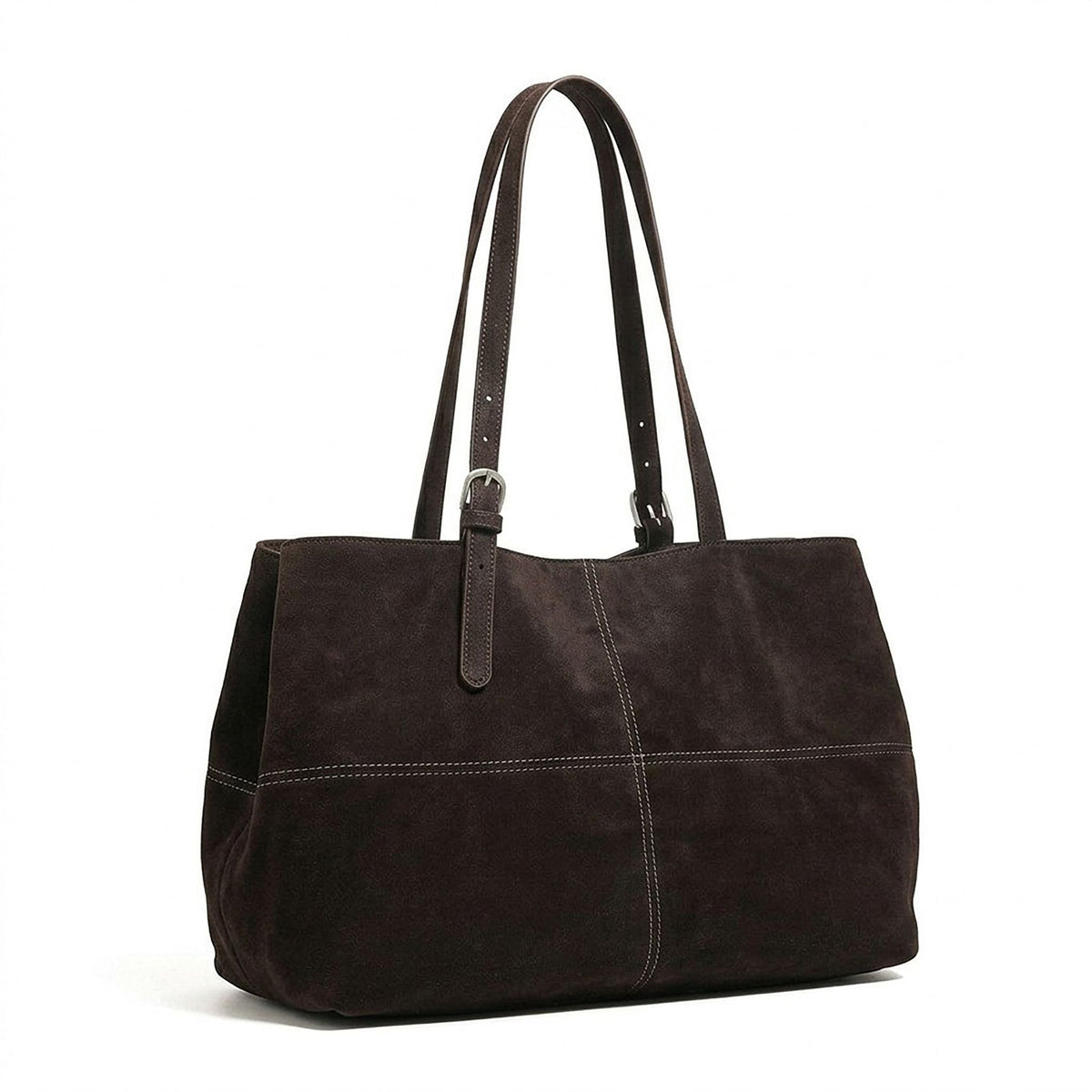 Large Faux Suede Tote Bag with Adjustable Double Shoulder Straps