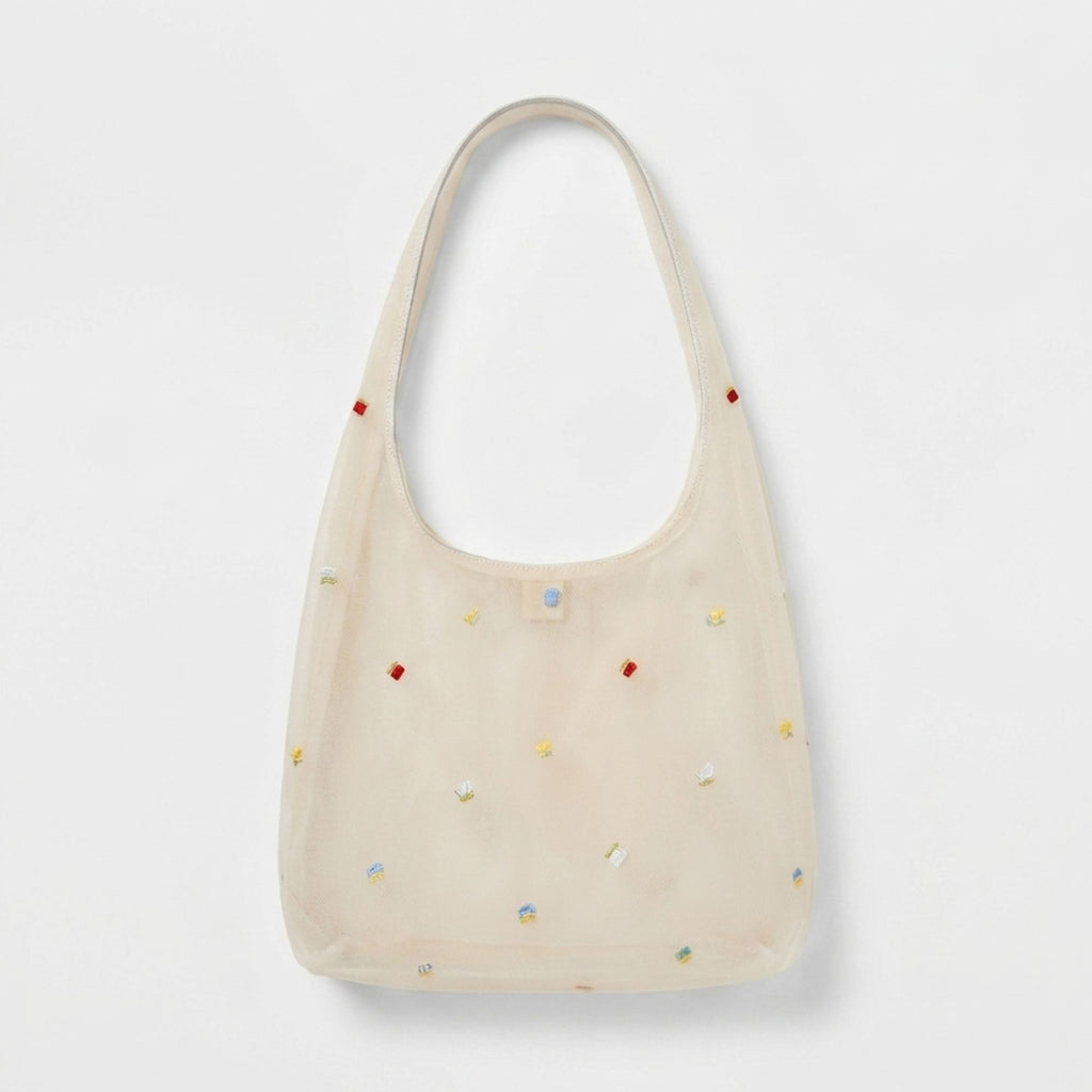 Mesh Shoulder Bag with Beaded Detail and Soft Inner Pouch