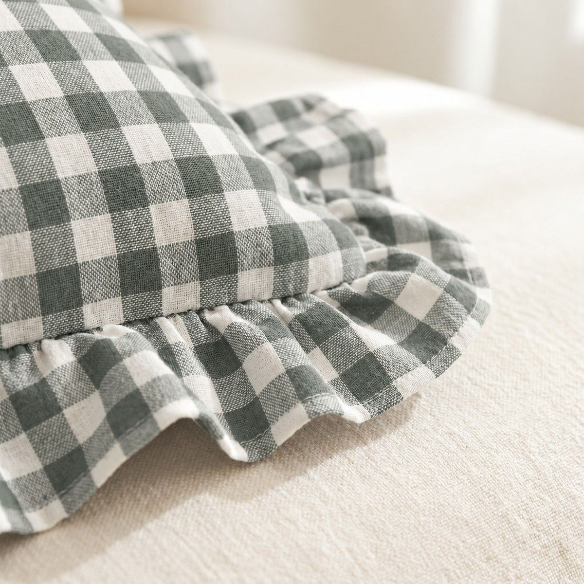2 Pack Gingham Check Ruffle Throw Pillow Covers 18 x 18 Inch