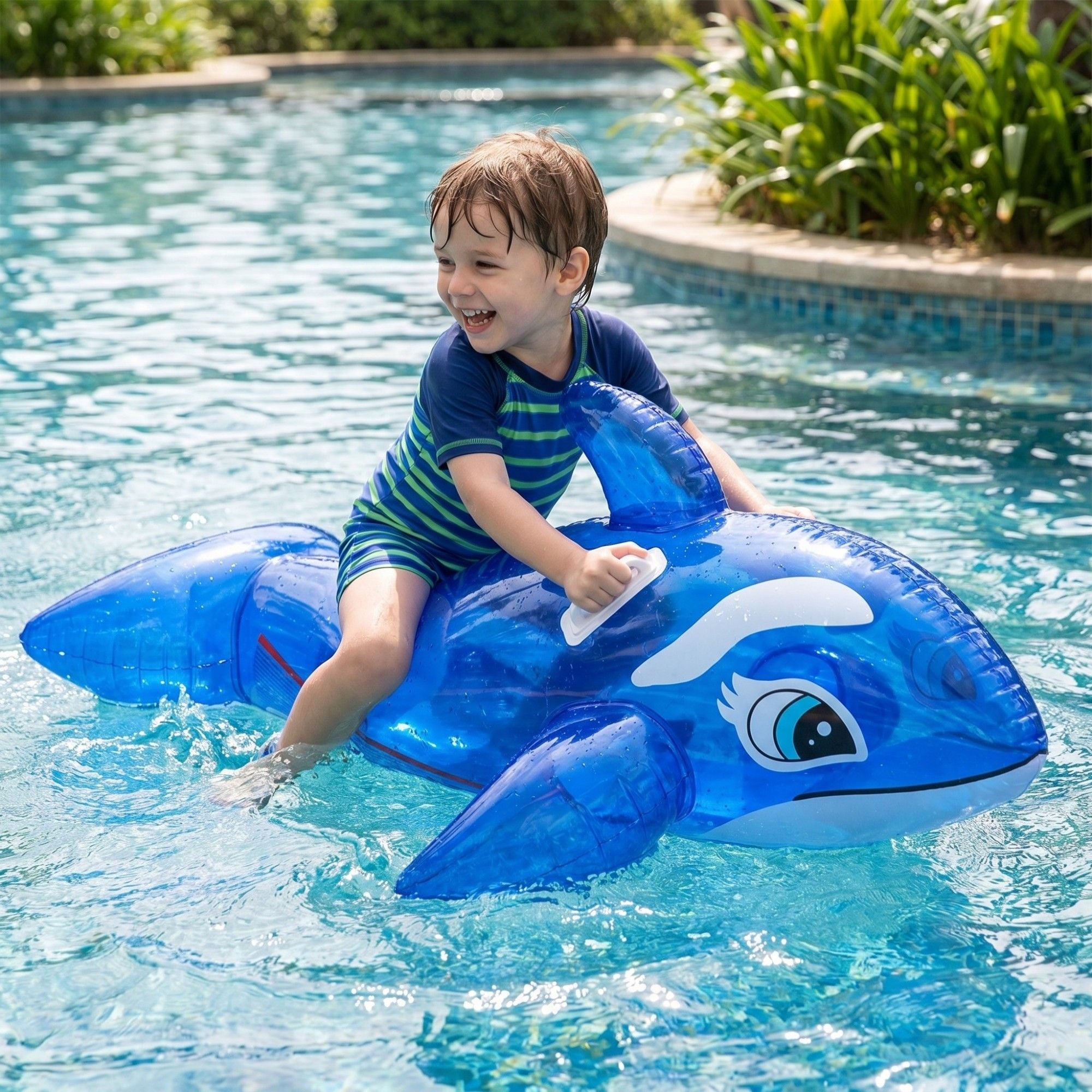 Dolphin Shaped Inflatable Pool Float Ride On Raft with Side Handles Durable PVC Water Float for Pool Beach Lake 59x31.5in