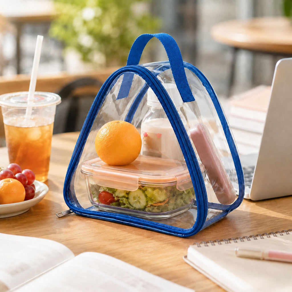Clear Triangular Lunch Bag with Zipper Closure and Top Handle