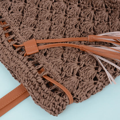Anna-Kaci Women's Rustic Straw Shoulder Bag with Leather Accents