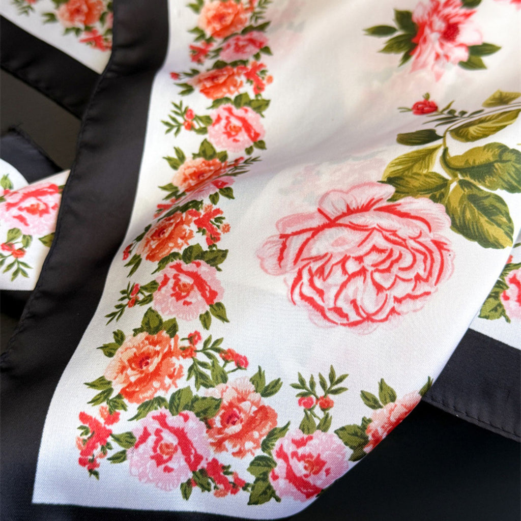 Vintage Floral Print Satin Feel Square Scarf Elegant Lightweight Fashion Neck Hair Scarf 27.5¡Á27.5 Inches