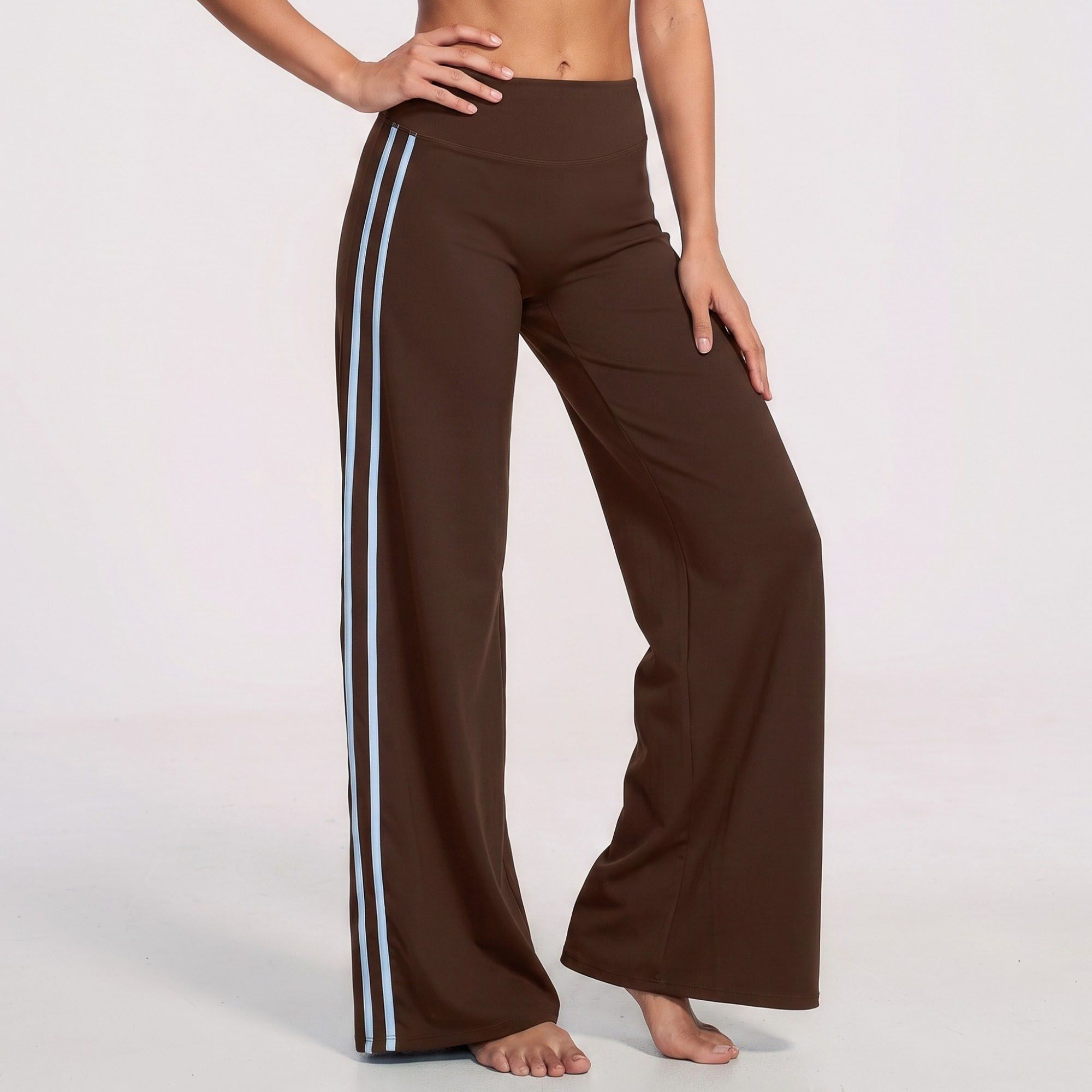 High Waist Wide Leg Workout Pants with Contrast Side Stripes