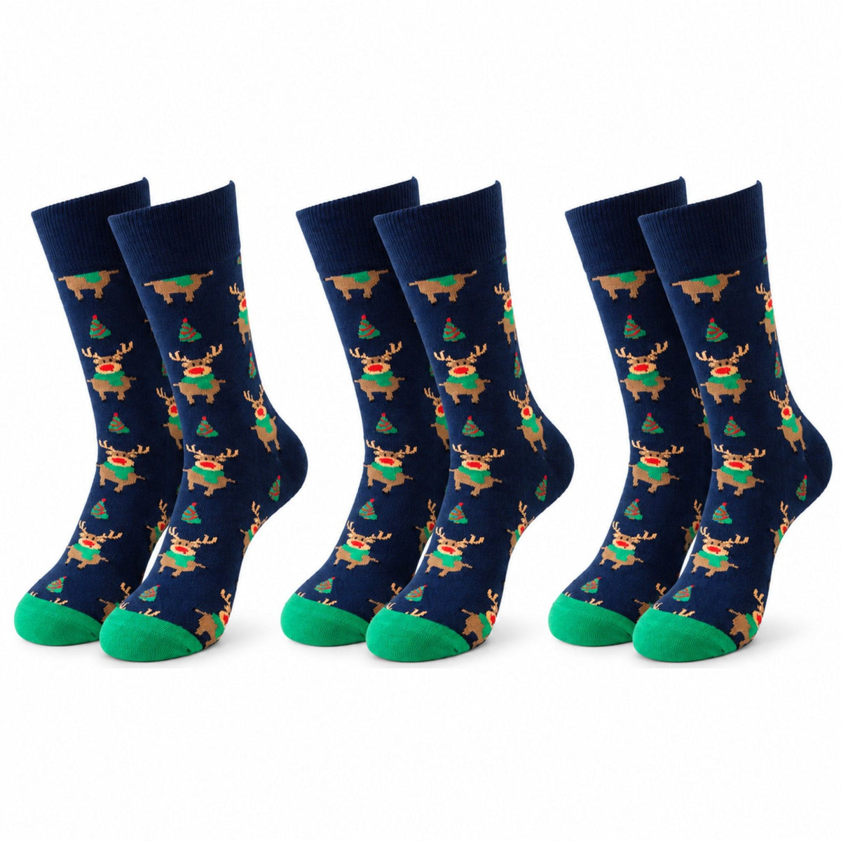 Holiday Novelty 3 Pack Crew Socks Assorted Festive Christmas Patterns