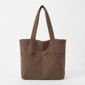 Corduroy Tote Bag Large Capacity Shoulder Bag with Front Pocket and Zipper Closure