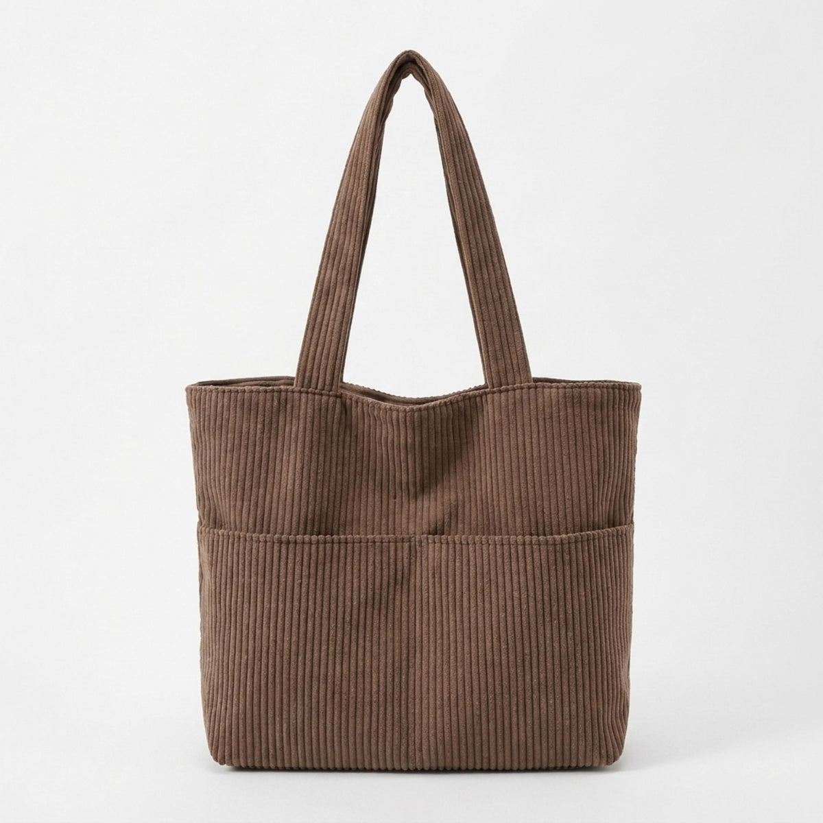 Corduroy Tote Bag Large Capacity Shoulder Bag with Front Pocket and Zipper Closure