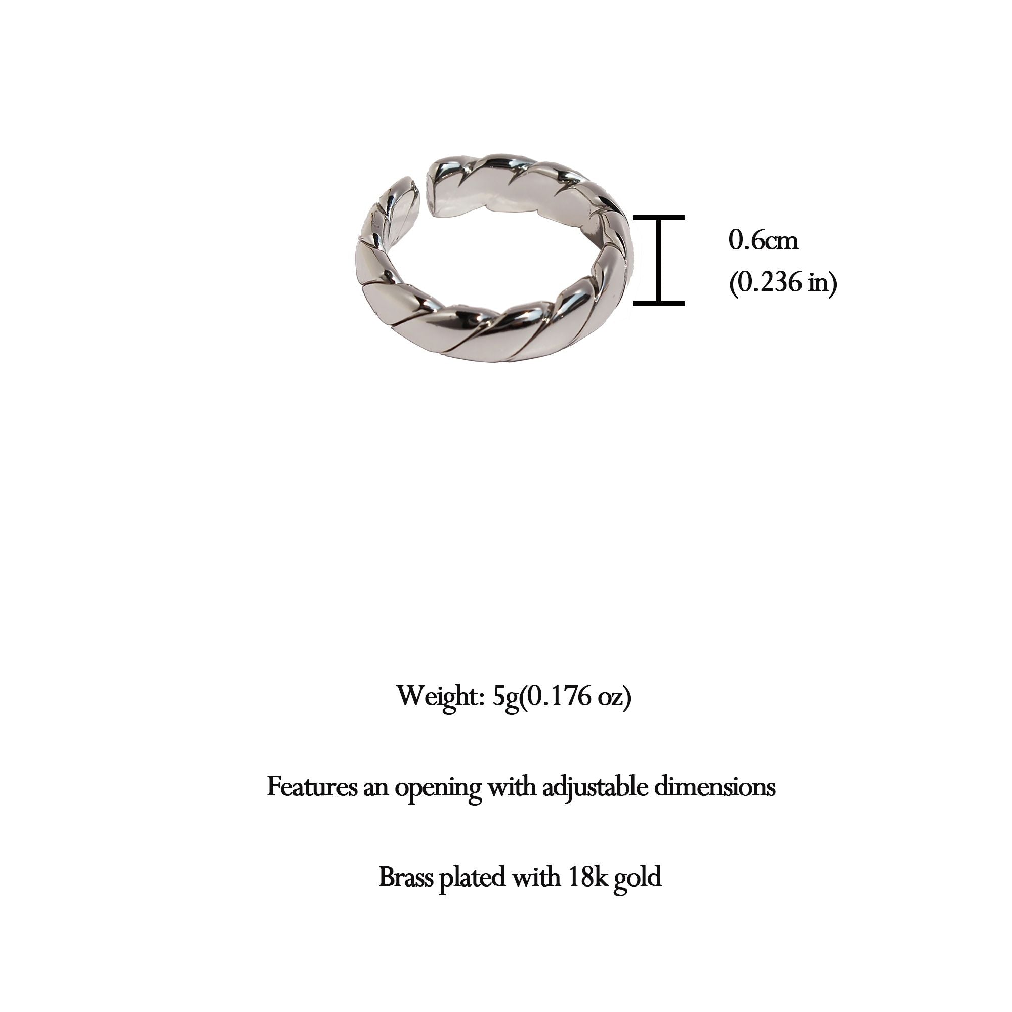 Women's Twisted Open Cuff Ring - Adjustable Statement Ring for Daily & Stylish Wear