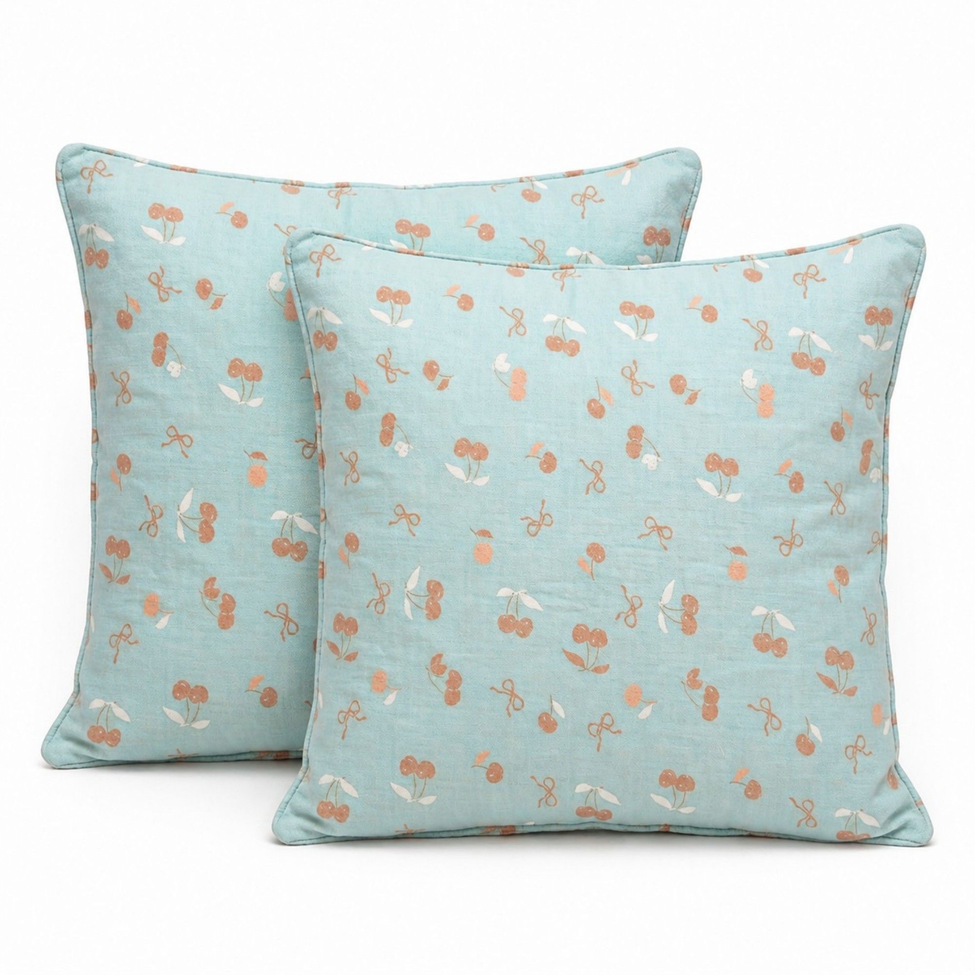 2-Piece Cotton Pillowcases with Cherry Print Design for Bedroom, Soft and Cozy Bedding Set 17.7x17.7in