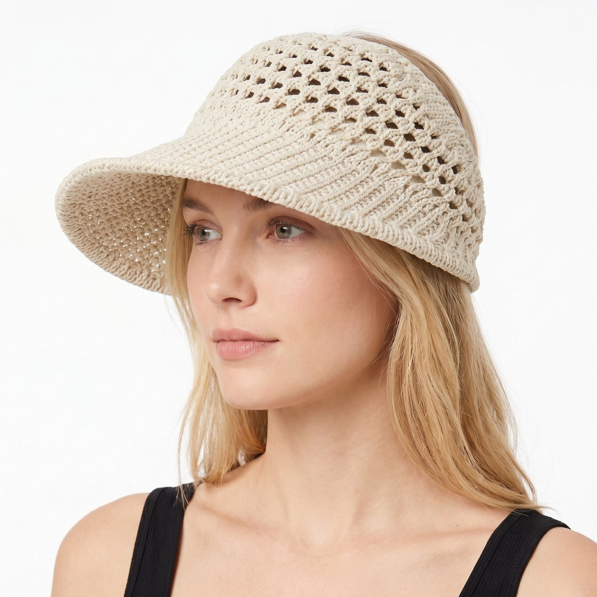 Crochet Bucket Hat Summer Knit Sun Hat Breathable Lightweight Beach Cap