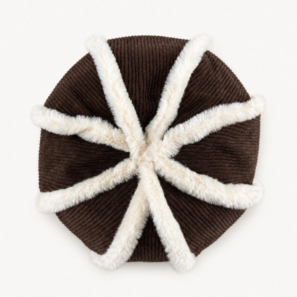 Corduroy Newsboy Cap Faux Fur Trim Baker Boy Hat Warm Casual Style